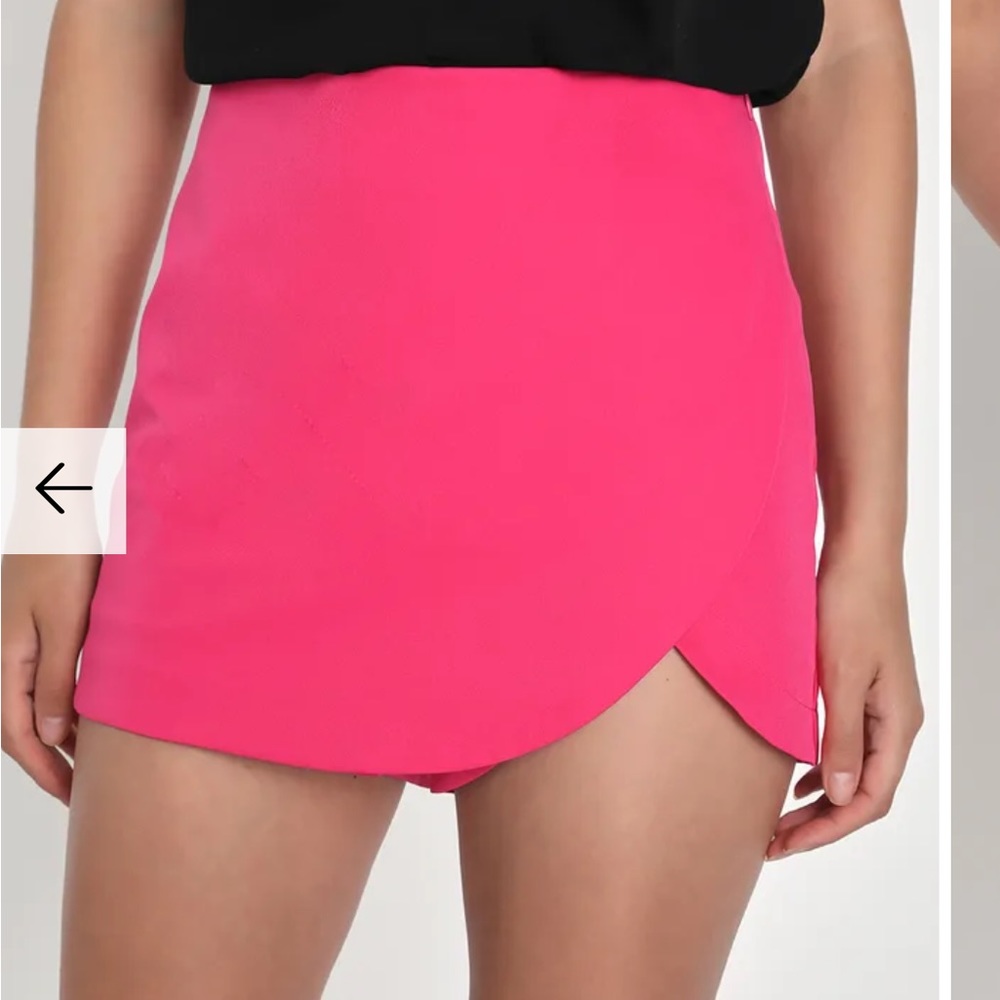 NWT Lulus Finest Feelings Hot Pink Faux-Wrap Skort